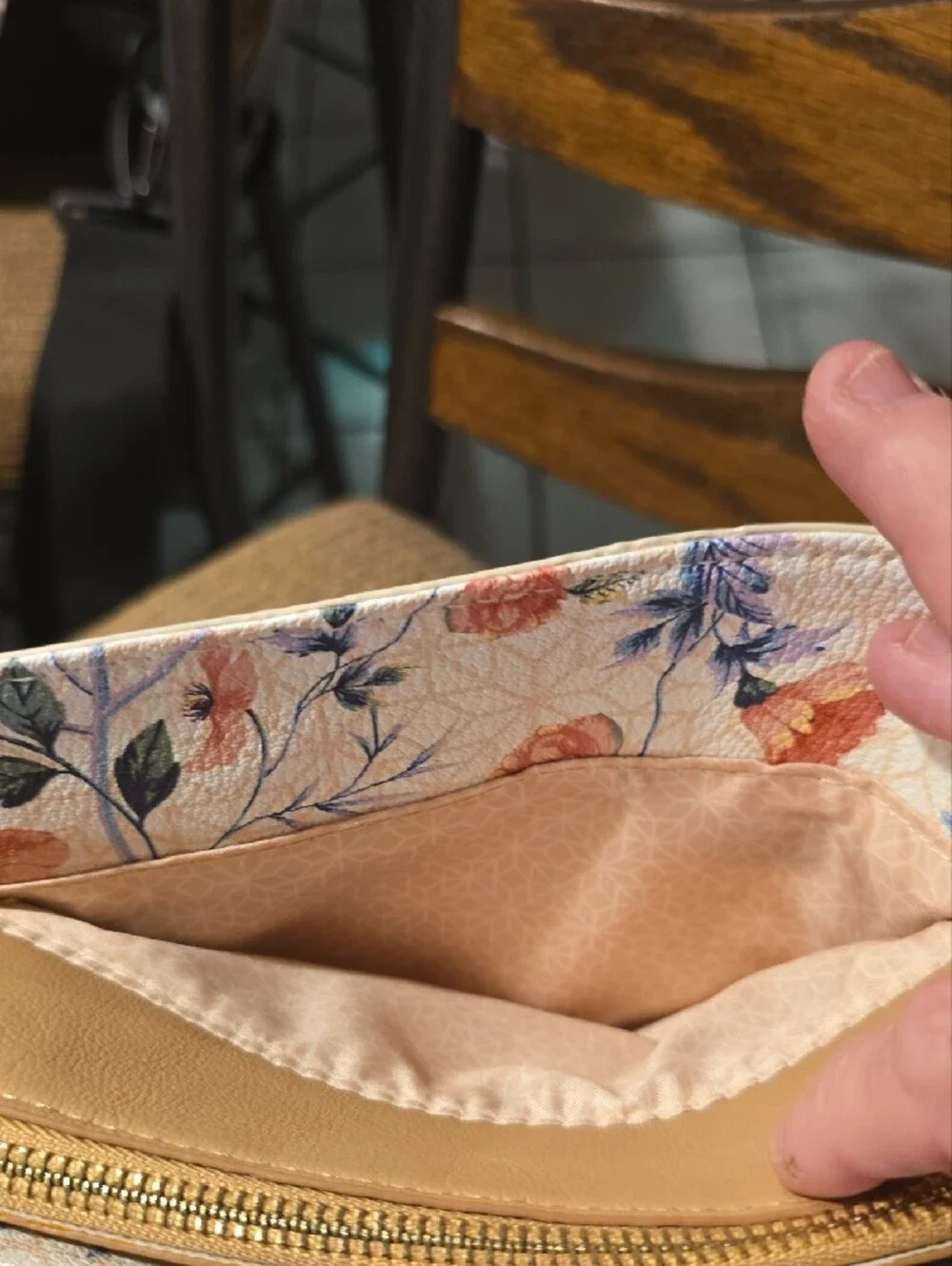 Floral Print Satchel Bag with Tan Trim